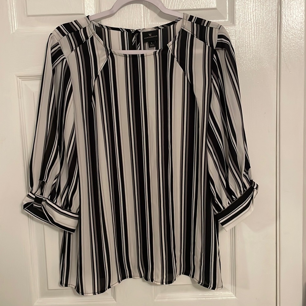 Worthington blouse size large, black, and white stripe